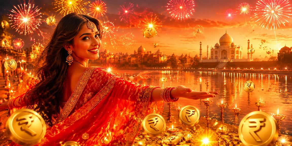 User playing lottery game on mobile device with scenic Taj Mahal background